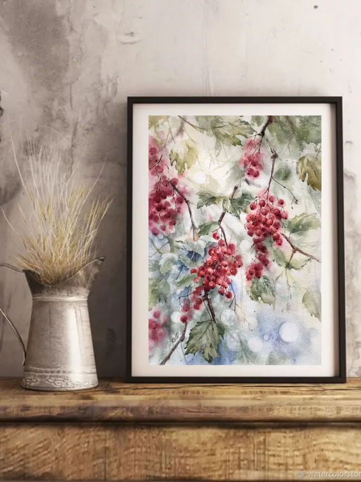 Berries Painting Floral Original Watercolor Painting Berry Wall Art Berry Painting