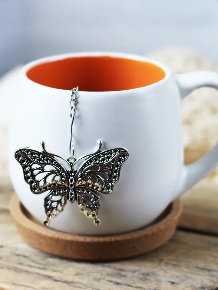 Butterfly tea ball infuser for herbal tea, Tea infuser charm, Tea Strainer insect pendant, loose leaf tea lover gift