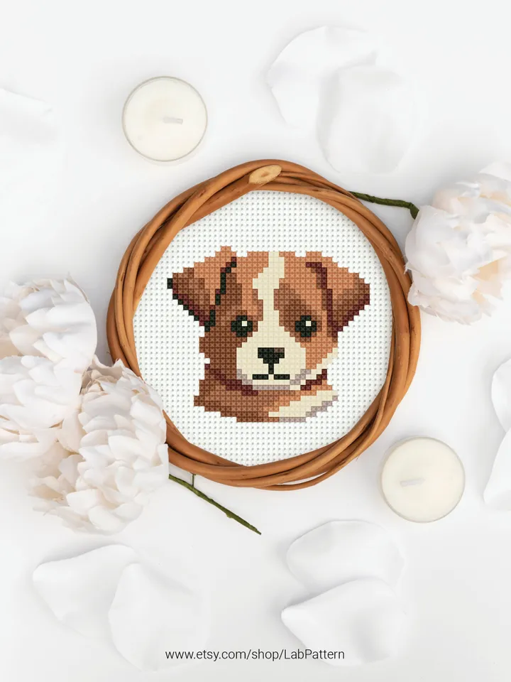 Mini cute puppy Cross stitch patterns, contemporary dog, animals, beginner counted, modern chart, gift DIY, embroidery, instant PDF