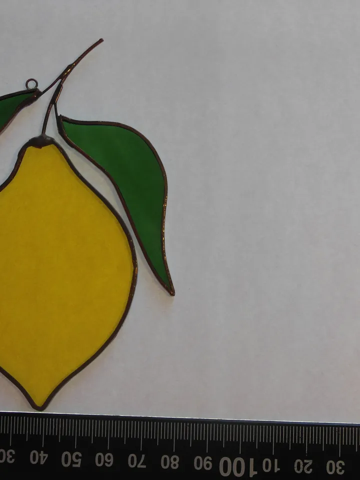 Lemon stained glass window hanging Suncatcher (texture RR) Fruit Kitchen Decor