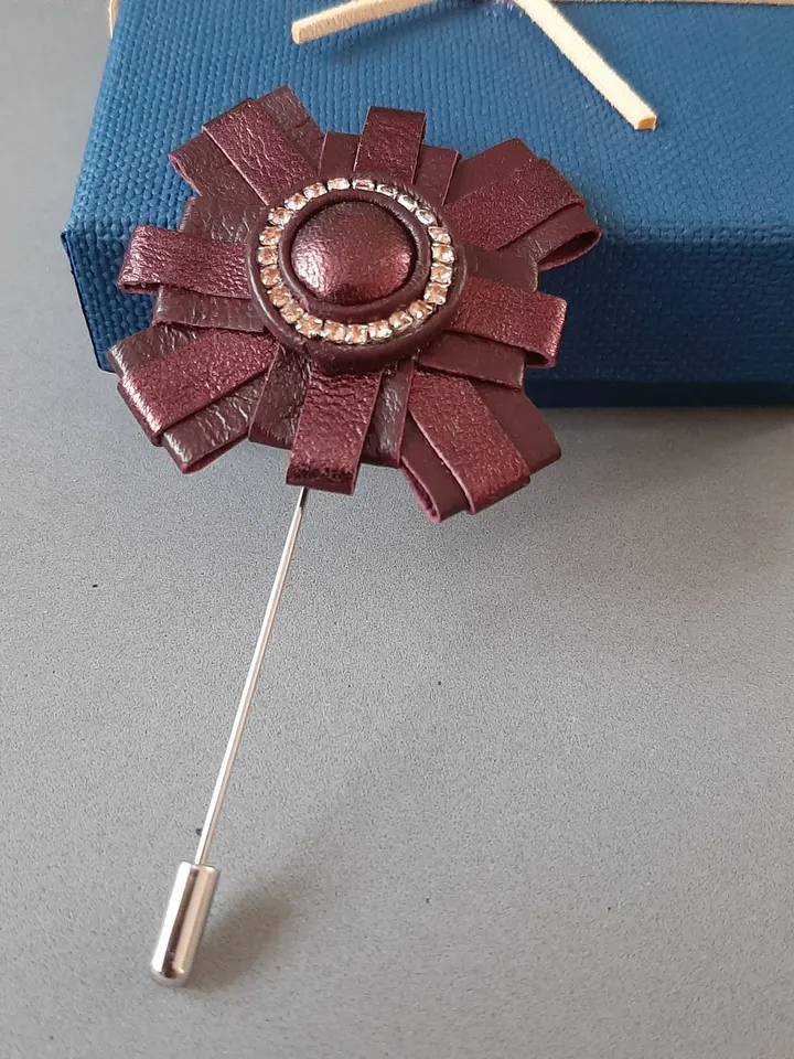 Medal men's lapel pin Leather boutonniere for him 3rd anniversary gift