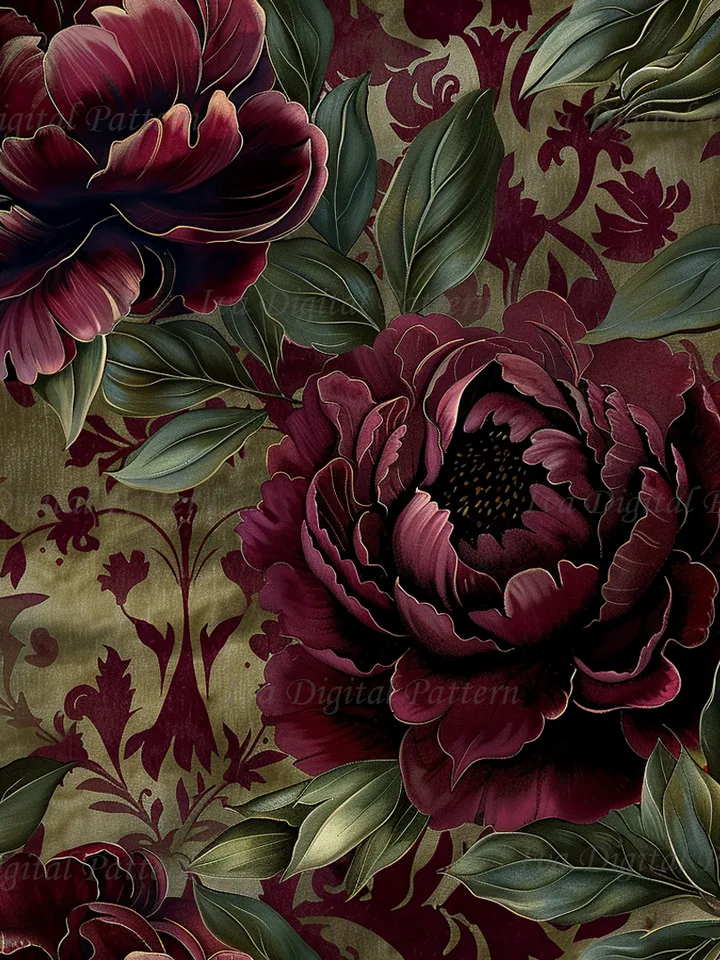 Vintage Gothic seamless pattern, repeating red peony flowers ,dark abstract floral pattern, style renaissance, digital paper, commercial use