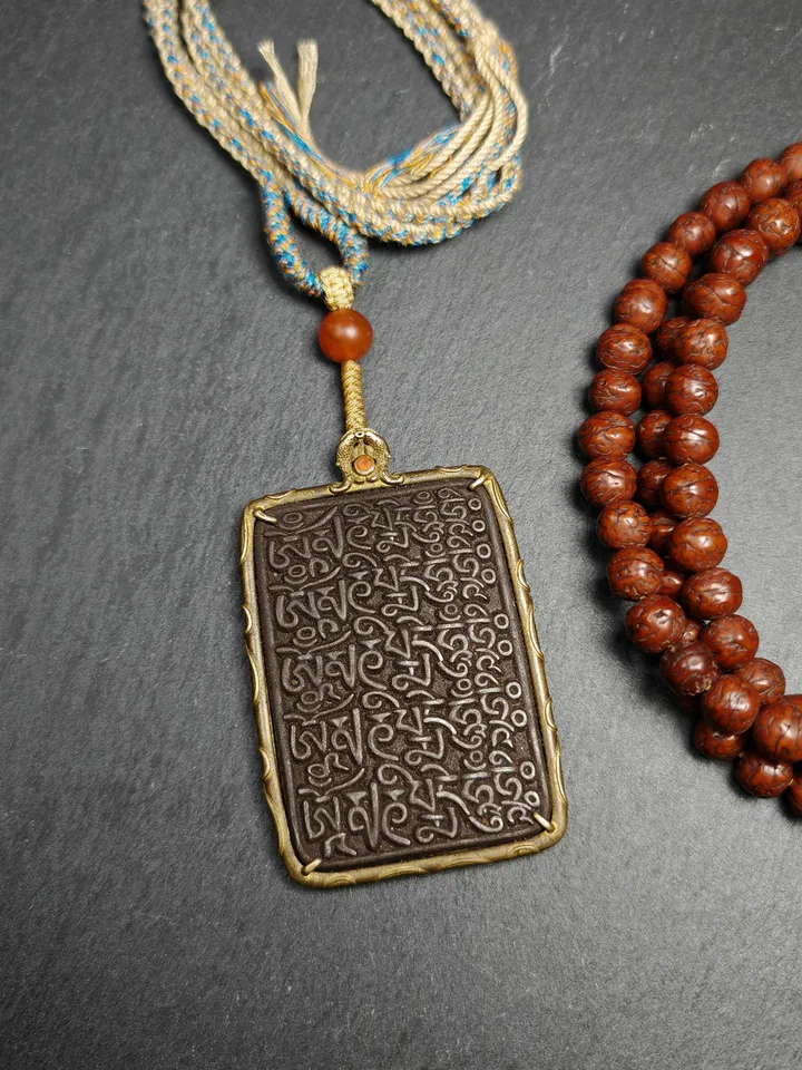 Gandhanra Handmade Tibetan Buddhist Amulet,Om Badge Pendant, Mantra of Chenrezig Om Mani Padme Hum,Protective Chram,2.76"