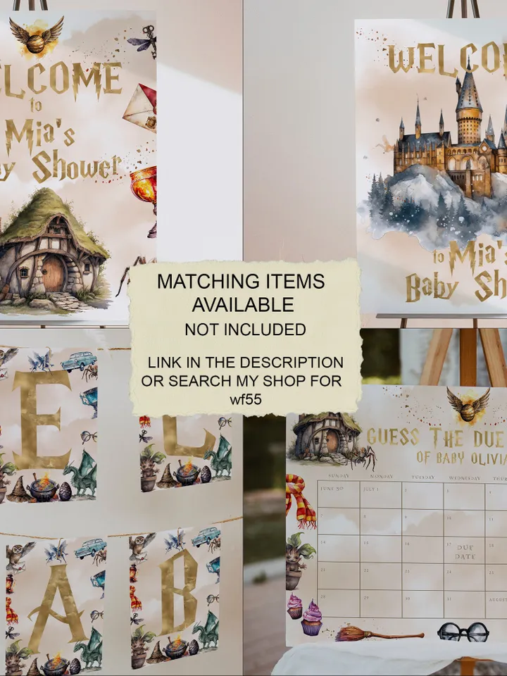 11 WIZARD SIGNS Wizard Baby Shower; Magic School Baby Shower template; The Owlery; The wand chooses the Wizard; Hats and Brooms; wf55