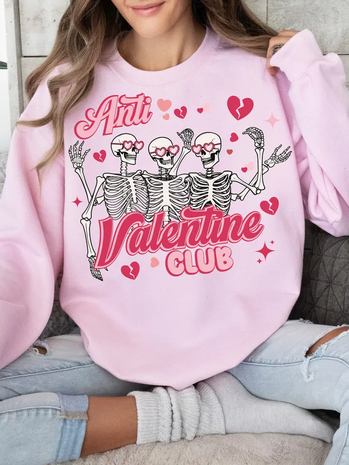 Anti Valentine Club PNG, Valentine's Day Png, Retro Valentine Png, Valentine Skeleton, Self Love Club Png, Valentines Skeleton Trendy Vday