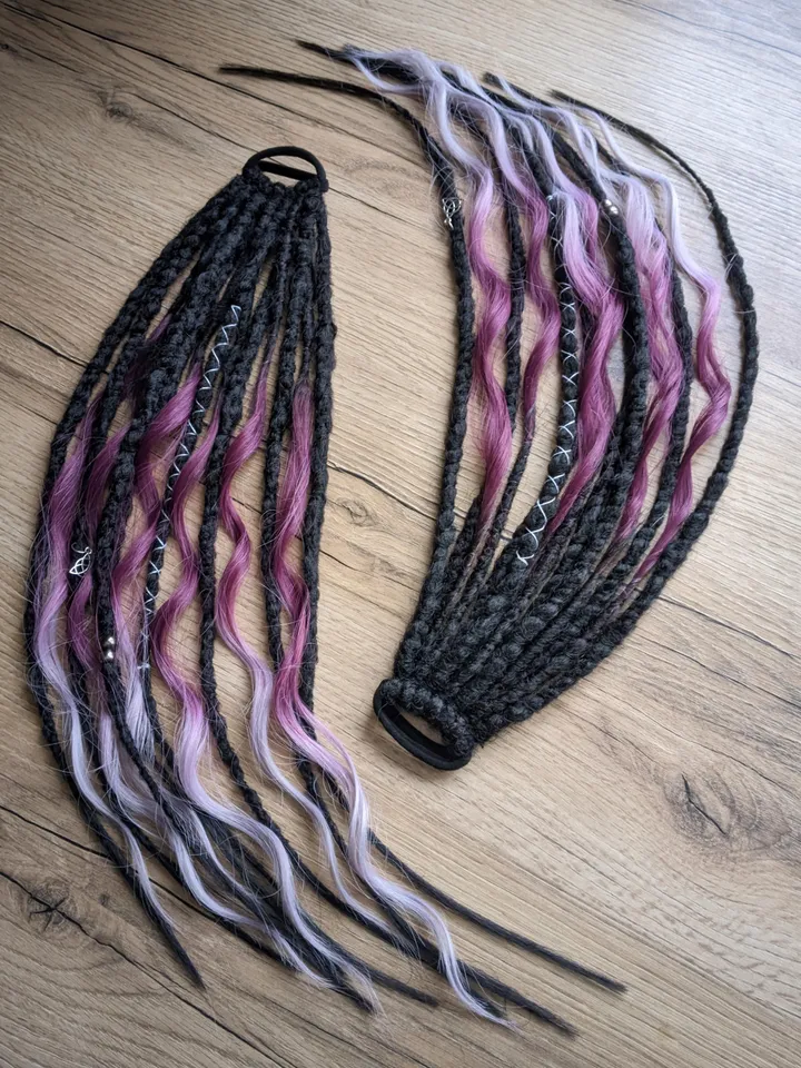 Goth Metal Rock hair Instant Accessory Hairstyle for concert Ponytail dreads for gift Hair extension Black dreads on hairband