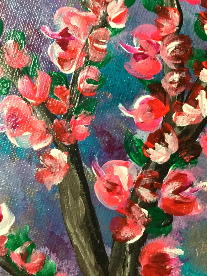 Flowers painting,Bright flowers on round canvas board,acrylic,not framed.