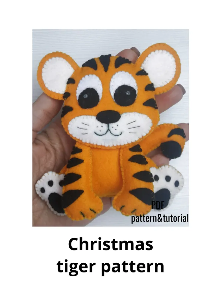 Tiger felt pattern, felt animals pattern, felt tiger toy, Christmas pattern, PDF sewing pattern, tiger Christmas ornament, plush tiger toy, safari nursery decor