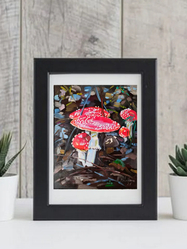 Mushroom painting Fly Agaric Original Art 10 by 8 inches Amanita Wall Art Mushrooms artwork original oil painting