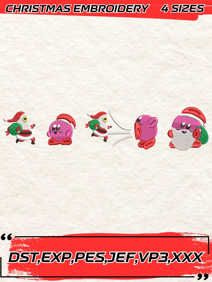 Kirby X Christmas Santa Embroidery Designs, Christmas Embroidery Designs,4 Sizes,Digital Download
