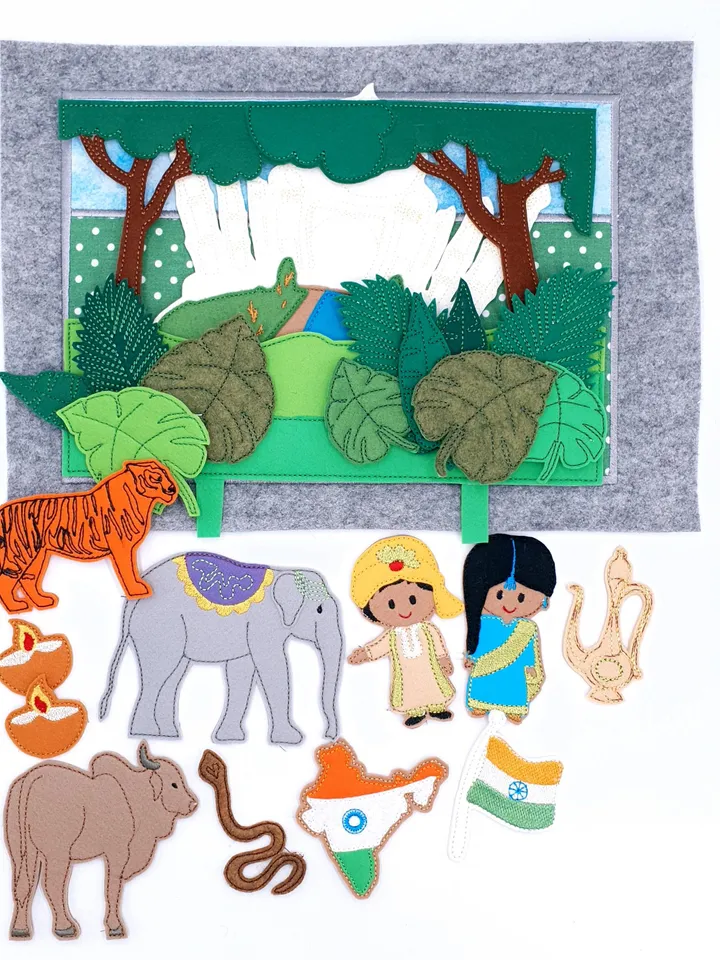 India Quiet Book Page & Finger Puppets ITH Embroidery Design, Jungle Animals Felt Play Set, Taj Mahal, Educational Toy Download