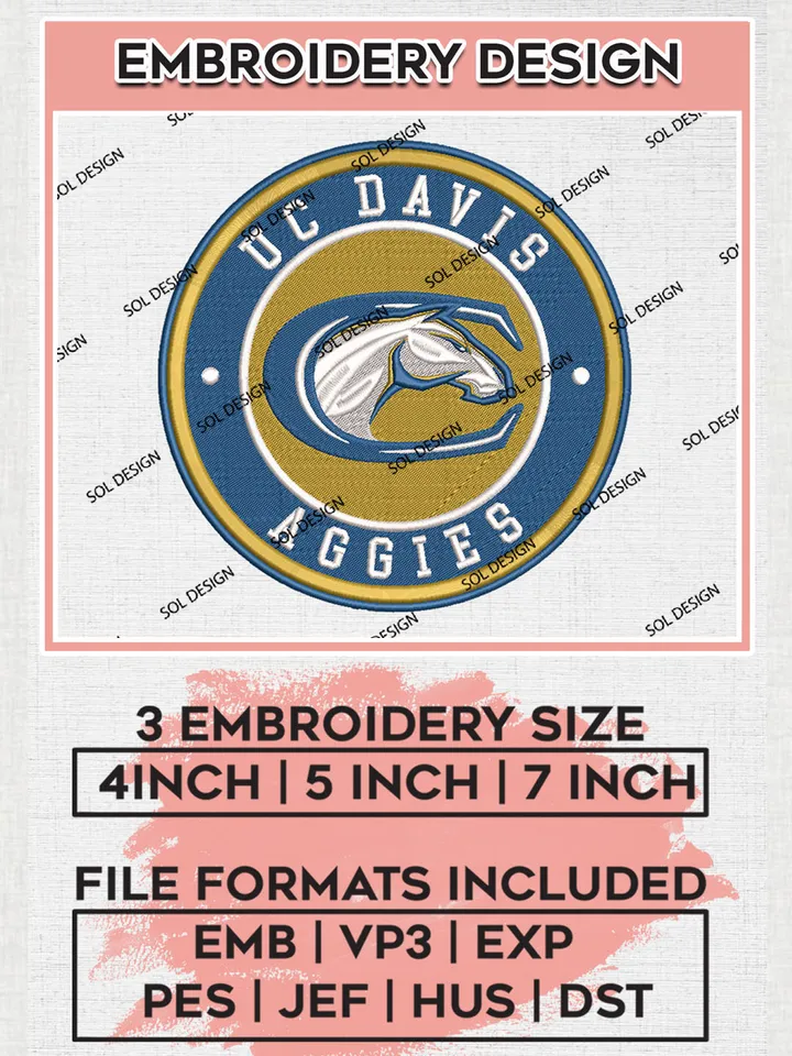 NCAA UC Davis Aggies Round Logo Embroidery, NCAA UC Davis Aggies Logo Embroidery files, NCAA Teams, Machine embroidery designs, Digital Download