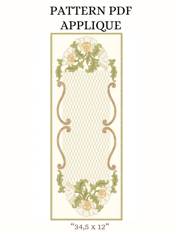 Pattern Applique for creating a quilted table runner "Blooming Symphony" in the format PDF
