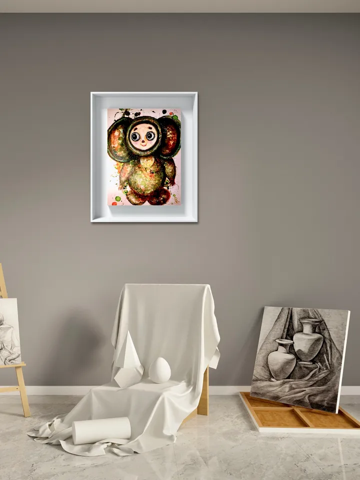 Cheburashka Photo paper poster made with my original mix media artwork,nursery room decor,unique gift.