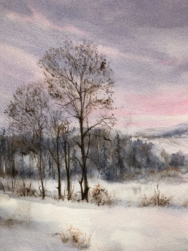 Winter Landscape Original Painting Winter Watercolor Painting