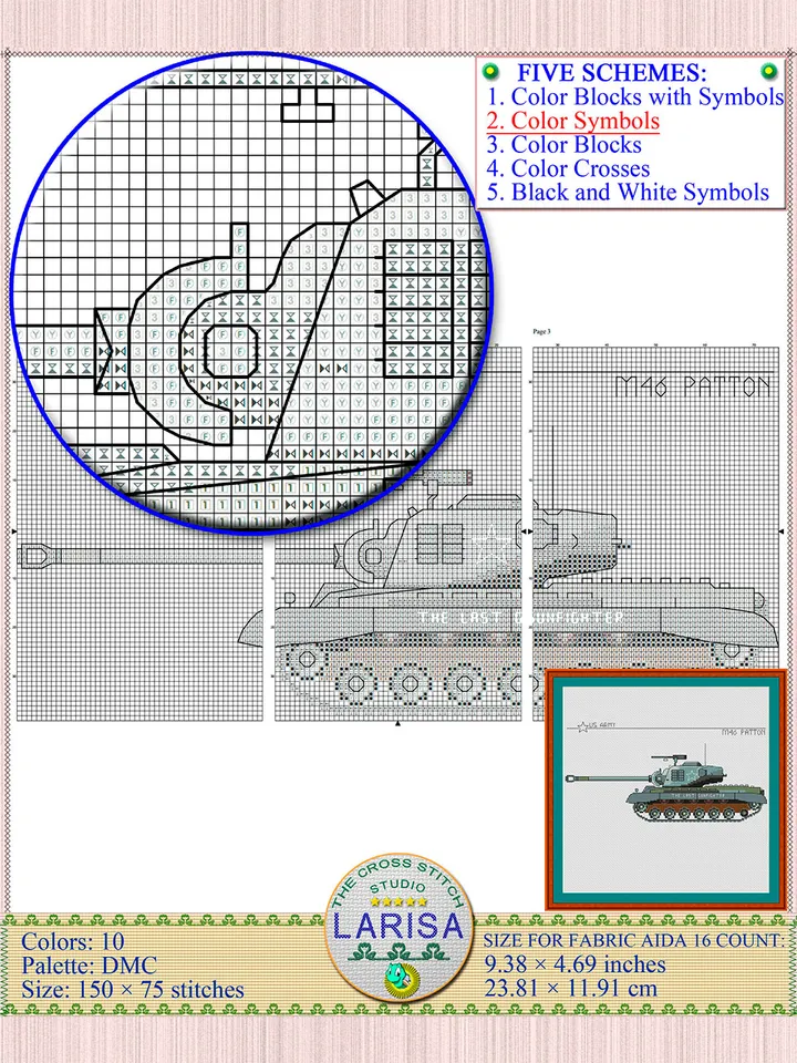 M46 Patton Cross Stitch Pattern | American Tank Patton Chart