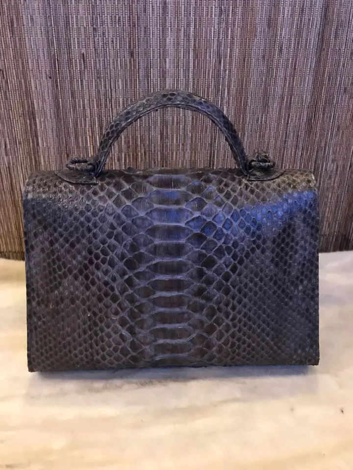 Top handle dark grey classy genuine python skin bag | exotic leather bags | Elegant women purse | snake skin bag | designer leather bag