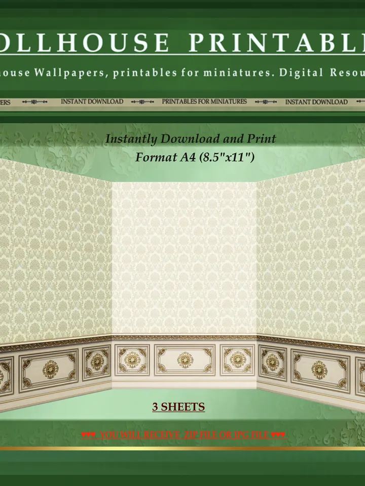 Wallpapers- Set 6-v1 | Printables for Dollhouses and Unique Miniature Projects | Digital Downloads | in Scale 1/12th