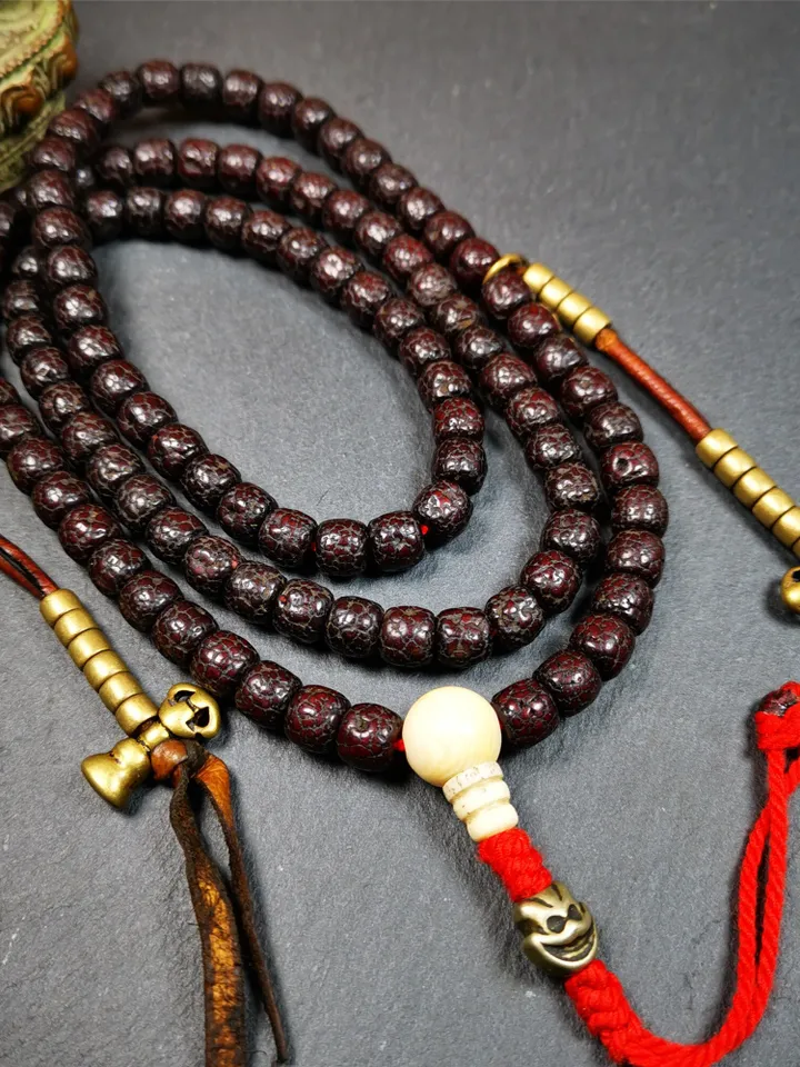 Gandhanra Old 108 Tibetan Lotus Seed Beads Mala,Prayer Beads Necklace for Meditation,Diameter 0.32", Circumference 30"