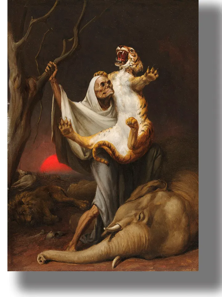 Power of Death. Grim reaper in the form of a monkey kills all living things.