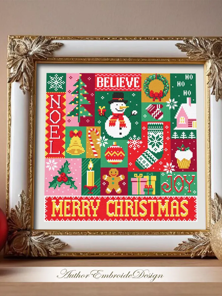 Christmas sampler cross stitch pattern PDF download Xmas cross stitch chart, Merry christmas pattern digital PDF, Christmas ornament #N143