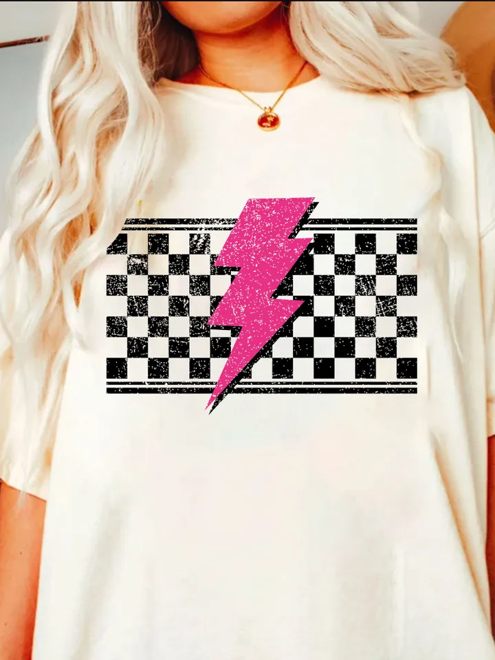 Grunge Checkered Lightning PNG, Distressed Lightning Bolt Design, Checkered Mom Life Png, Cool Mom PNG, Textured Checkerboard Sublimation