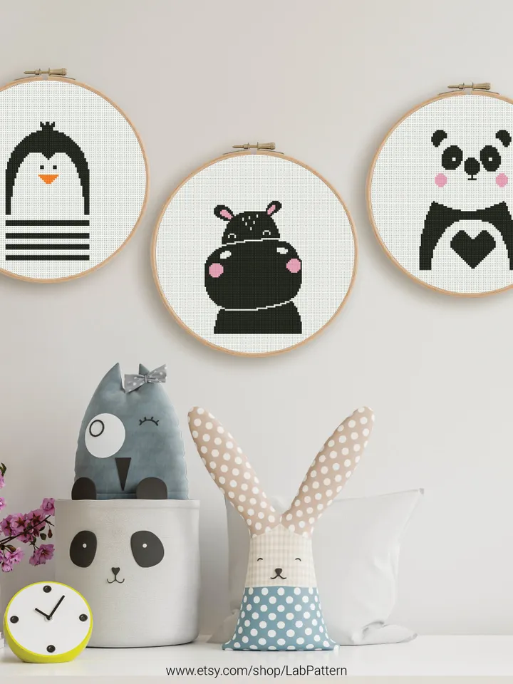 Panda Bear Black White Cross stitch pattern | Embroidery Pattern | Instant Download | Embroidery Designs