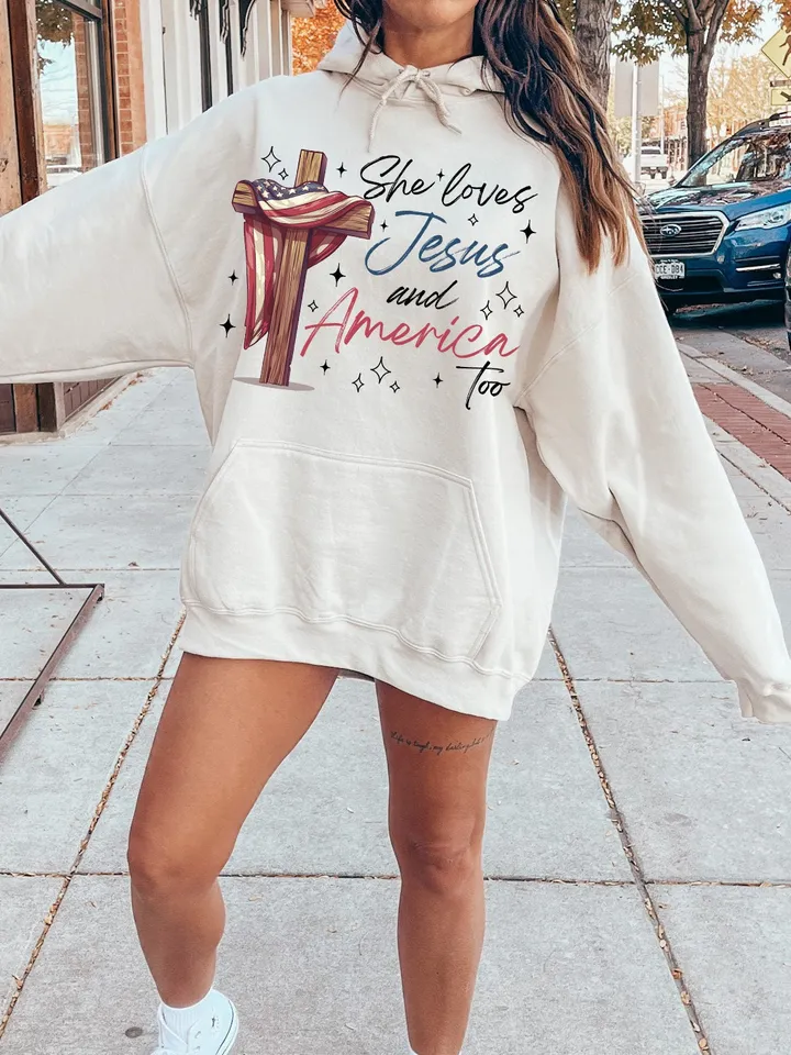 She Loves Jesus And America Too Png, America Png, Retro America Png, 4th Of July PNG, Retro 4th Of July Sublimation Design, Patriotic Png,