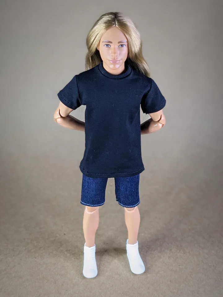 Black T-shirt for 12-inch fashion male dolls