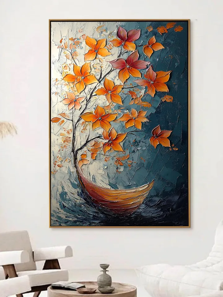 Large Impasto Floral Painting, Textured 3D Flower Artwork, Colorful Original Art, Wall Art Decor, Modern Abstract Flowers,Home Office Decor