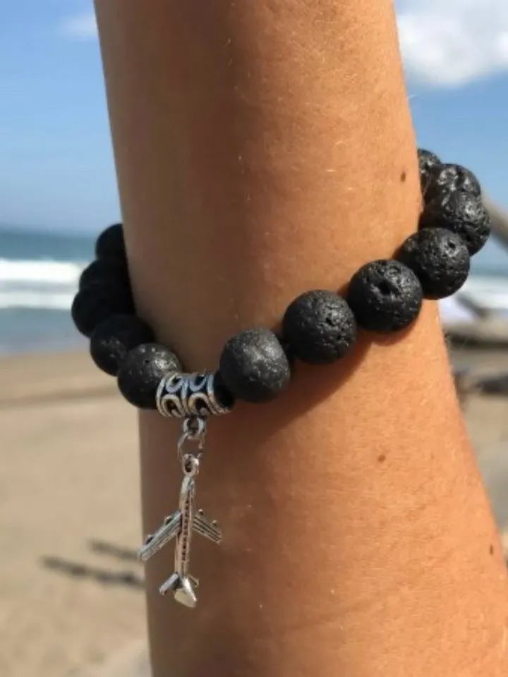 Genuine Lava Stone Bracelet with Airplane | Travellers Bracelet | Gift for her | Gift for Thraveler | Nomad Gift | Bali Jewerly Handmade