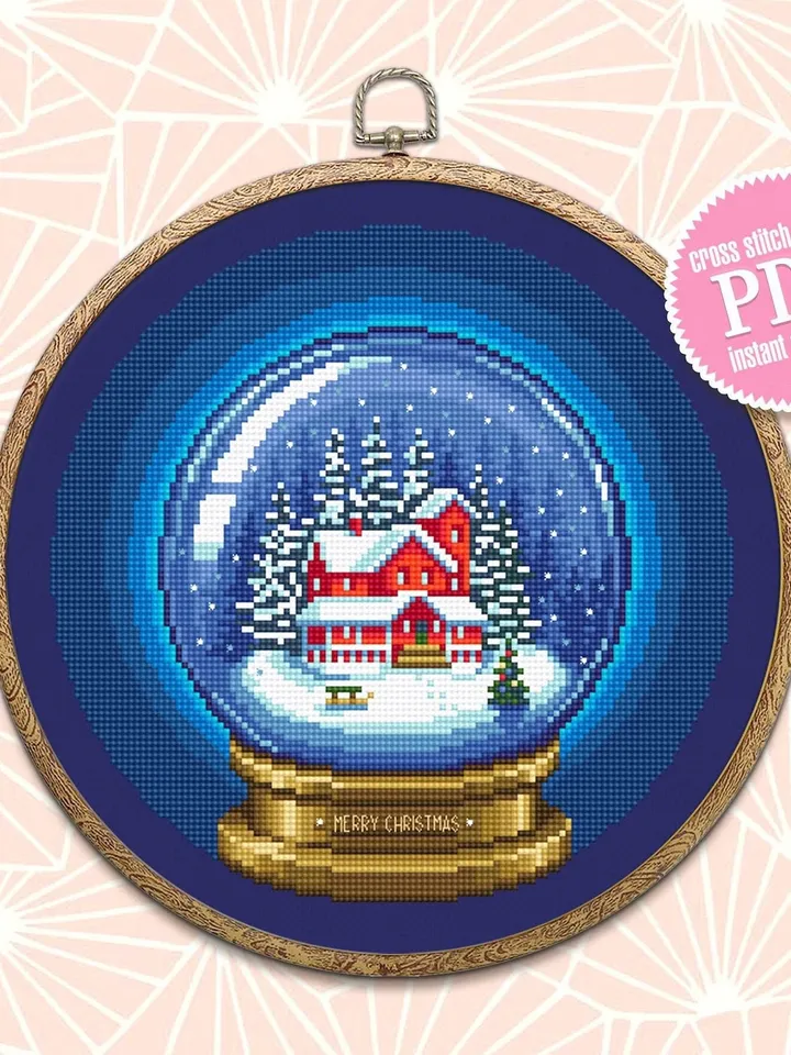 Merry Christmas cross stitch pattern download PDF, Snow ball cross stitch chart, Winter holiday hand embroidery PDF, Christmas ball #N59