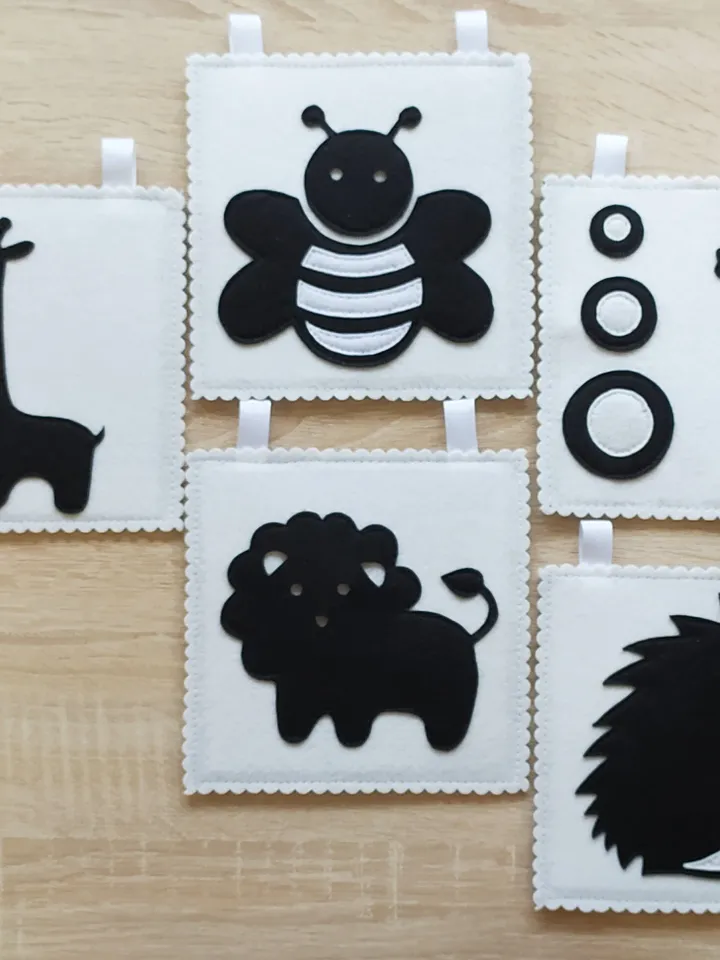 Infant Stimulation Contrasting Pattern, High Contrast quiet book pattern, Black and white felt cards for baby, Montessori newborn pdf