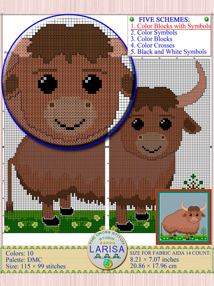 Yak Cross Stitch Pattern | Cute Yak Calf Chart
