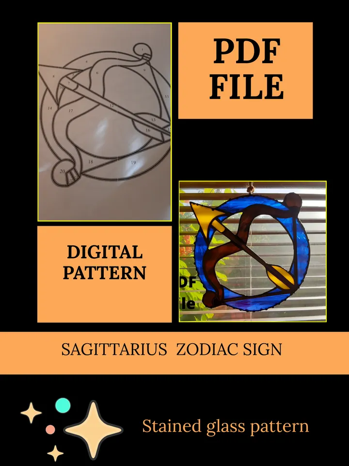 Sagittarius zodiac sign Digital Download  Stained Glass Pattern  PDF file  DIY