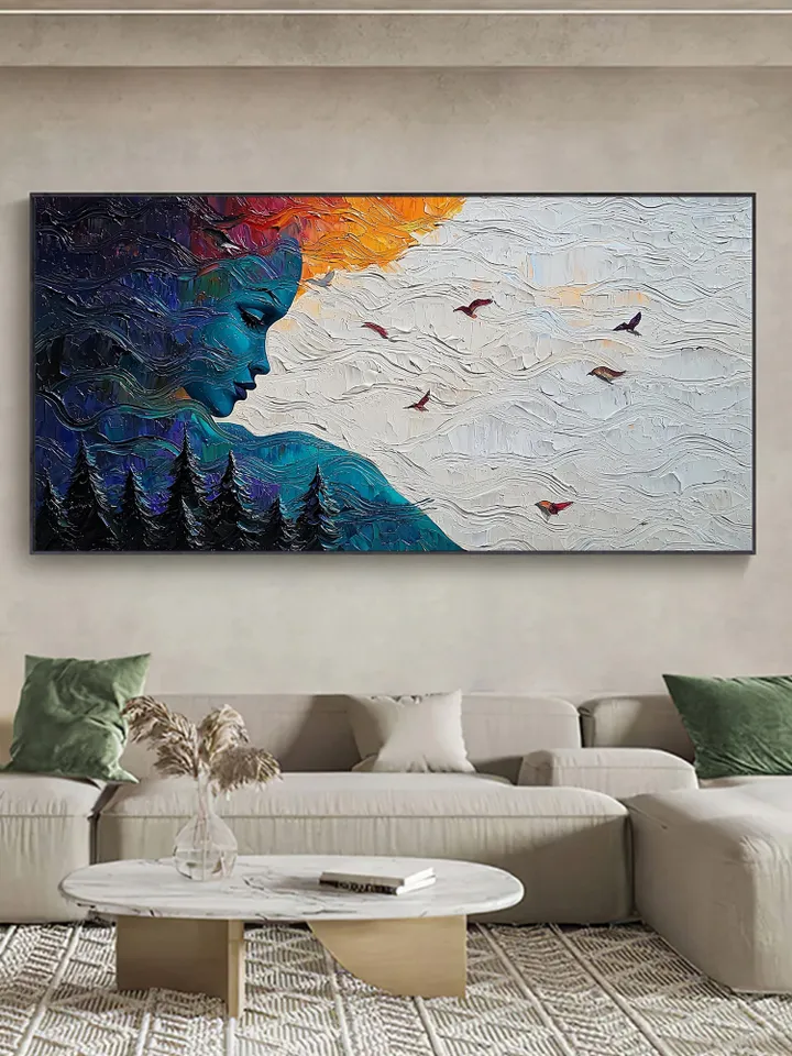 Impasto Woman Portrait, Nature Art, Textured Painting, 3D Canvas Art, Modern Wall Decor, Figurative Art, Forest Scene Art, Living room Decor