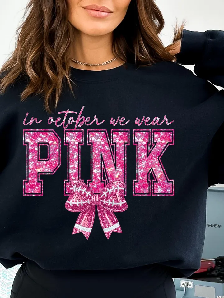 In October We Wear Pink png, Football Pink Out png, Breast Cancer Football Png, Breast Cancer Awareness PNG, Pink Ribbon, Game Day Football