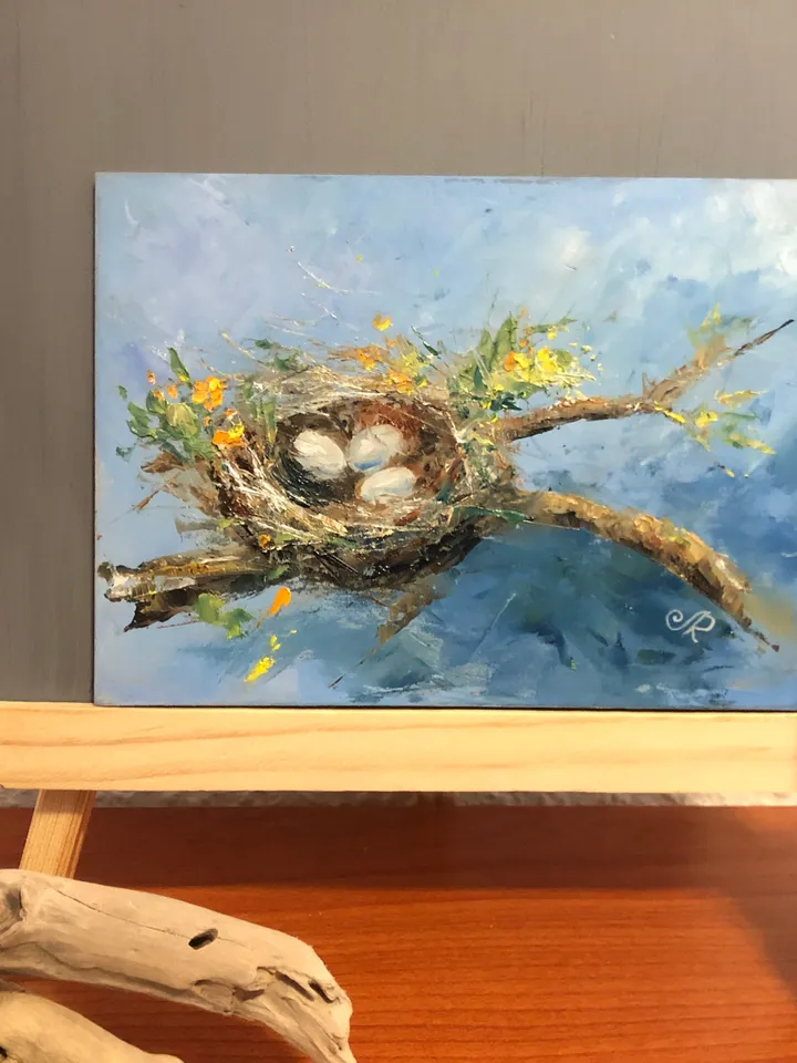 Nest Painting Original Bird Eggs Spring Painting Bird's Nest Easter Painting