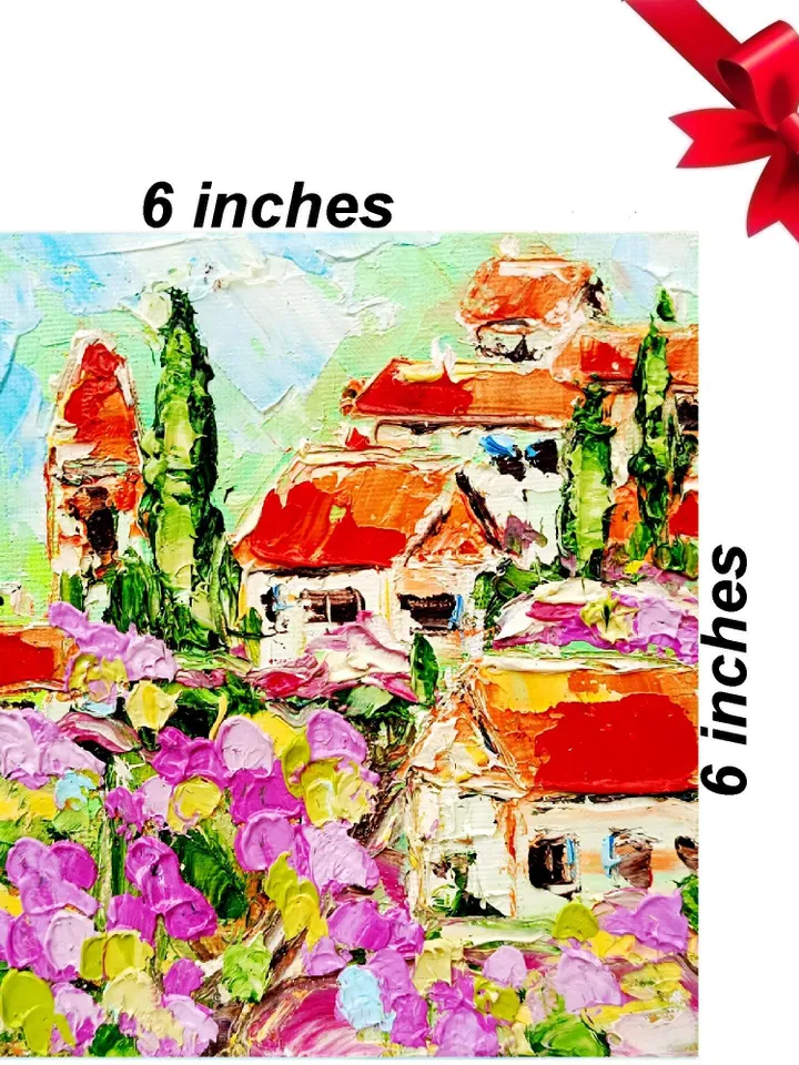 Tuscany Oil Painting Impasto Original Art Italian City Italy Wall Art Landscape Painting Tuscan Small Art 6x6 Impressionist ArtProkopaloSv