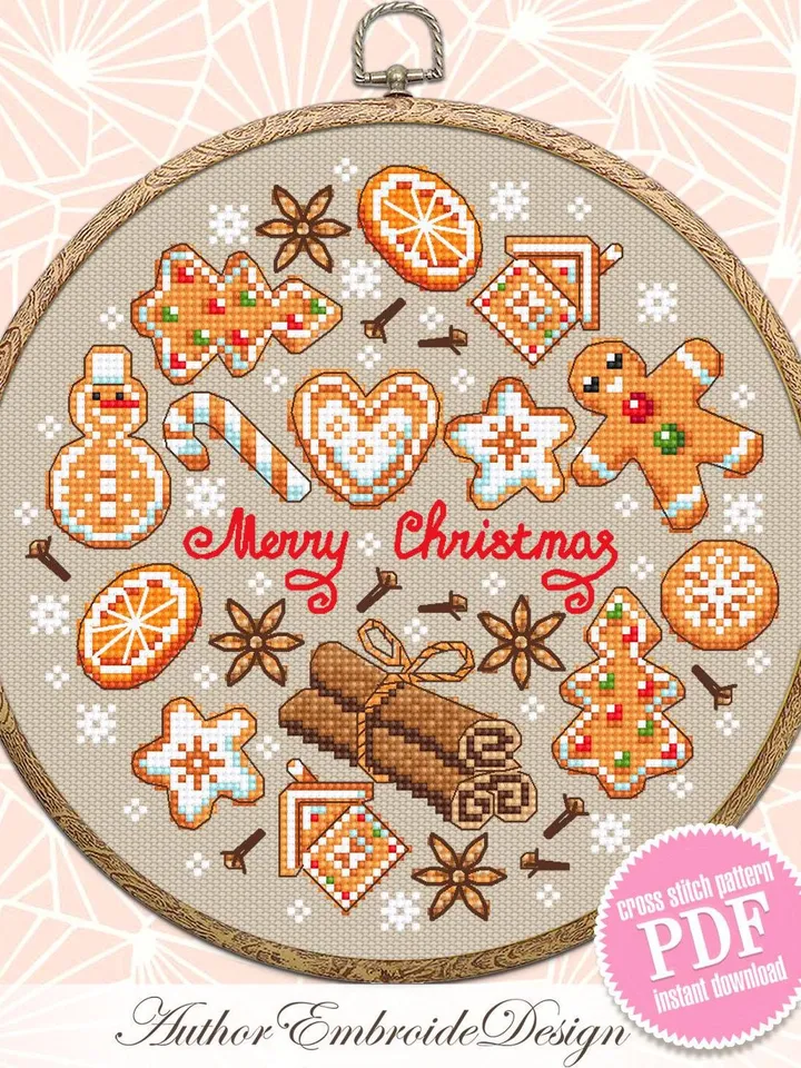 Christmas gingerbread cross stitch pattern PDF download Merry Christmas cross stitch chart, Christmas sugar and spice pattern digital #N155