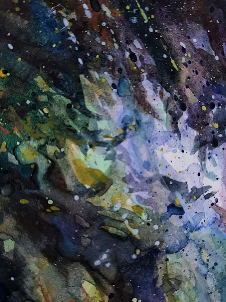 Outer Space Painting Galaxy ORIGINAL Watercolor Painting 8x5,5” Stellar Space Universe Small Art by artist Marina Chuchko