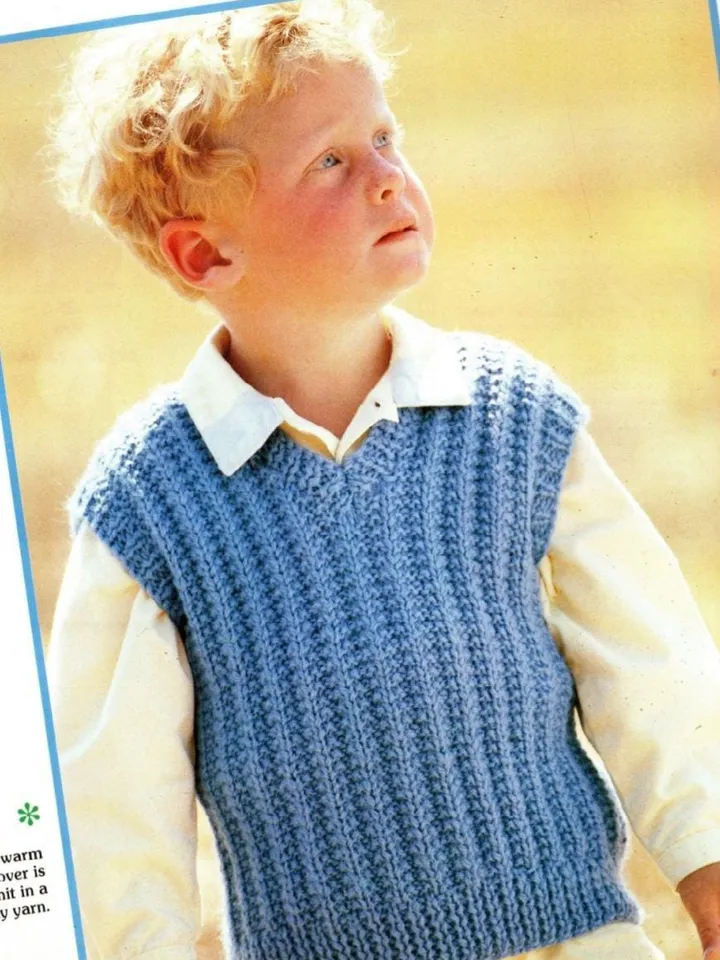 Boys Vest knitting pattern, easy ribbed vest waistcoat Boys children, chunky cable sleeveless sweater pdf