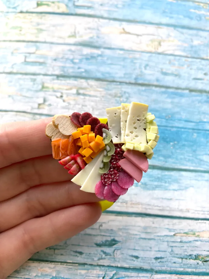 Magnet Miniature Cheese Charcuterie board with Polymer clay Souvenir