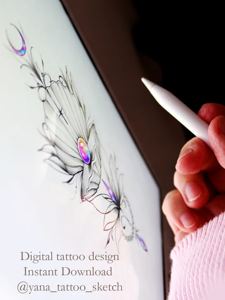 Shell Tattoo Design For Females Seashell Tattoo Idea Stencil Sketch, Instant download PDF, JPG