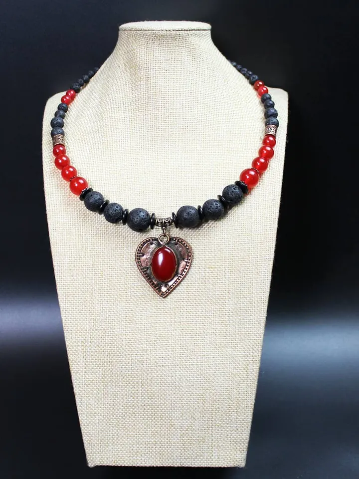 Handmade necklace made of copper and stones
