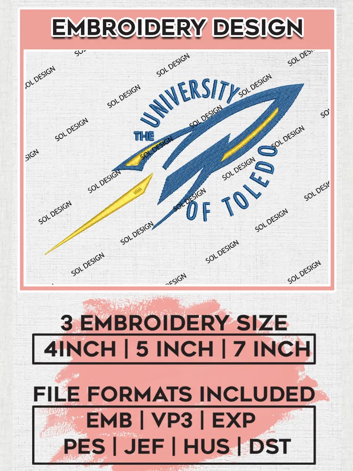 NCAA Toledo Rockets College Football Team Logo embroidery designs, NCAA Toledo Rockets Logo Machine embroidery designs, NCAA Team Logo embroidery designs, NCAA Game Day Machine embroidery designs, Digital Download
