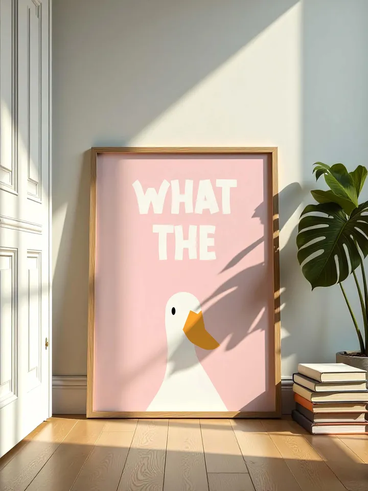 What the Duck Poster Funny Bathroom Wall Art Printable Duck Quote Digital Humor Sign Quirky Toilet Decor Instant Download Digital pink