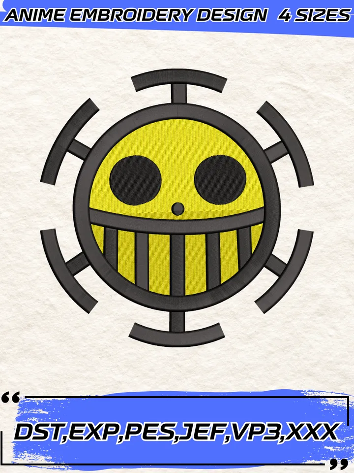 Law Logo Embroidery Design,One Piece Anime Embroidery Design,4 Sizes,Instant Download