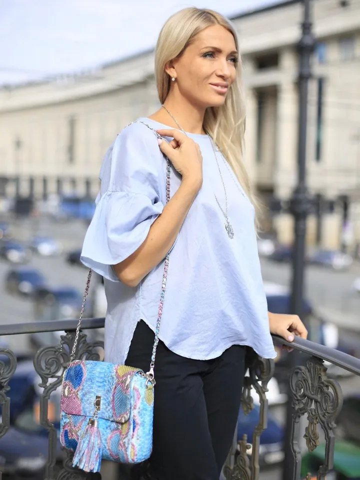 Genuine python skin crossbody multicolor turquise tassel women bag | summer colorful leather bag | python purse | gift for her | blue clutch