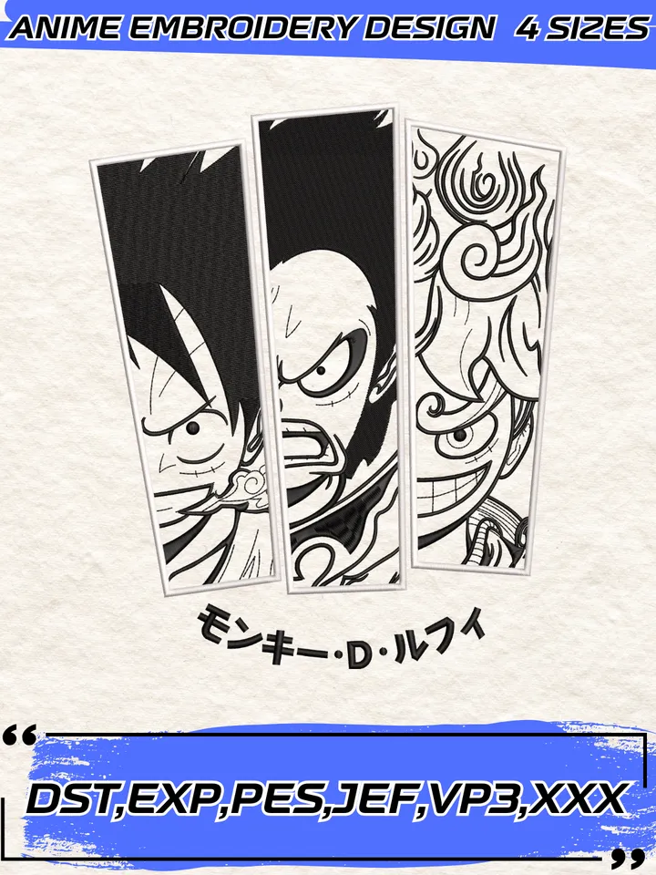 Luffy Gear Modes Embroidery Design,One Piece Machine Embroidery Design,4 Sizes,Instant Download